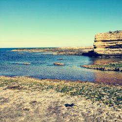 Scenic view of sea against clear sky