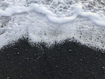 High angle view of snow on beach