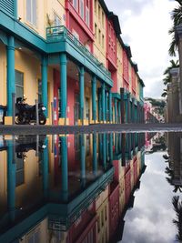 Reflection of buildings in water against sky