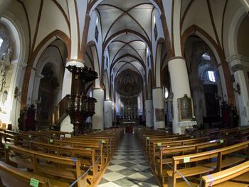 Interior of cathedral and buildings