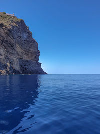 Scenic view of sea against clear blue sky