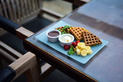 Close-up of breakfast on table