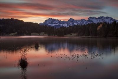 Scenic view of lake against sky during sunset