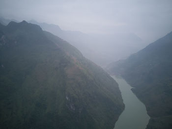 High angle view of mountains against sky