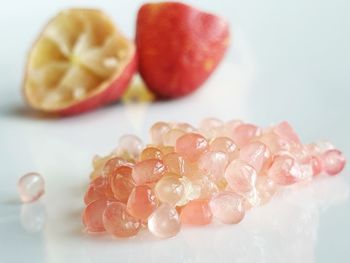 Close-up of fruits in plate on table