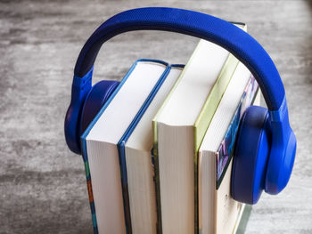 High angle view of open book on table