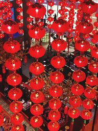 Full frame shot of illuminated lanterns hanging from ceiling