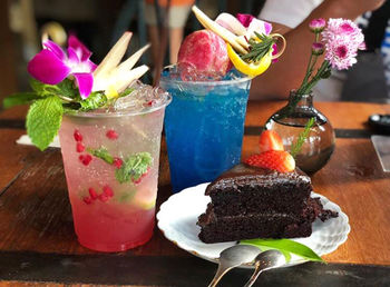 Close-up of ice cream in glass on table