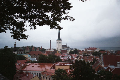 High angle view of townscape against sky