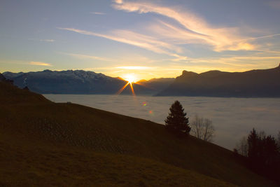 Scenic view of landscape against sky during sunset