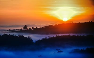 Scenic view of sunset over mountains