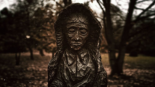 Close-up of statue against trees