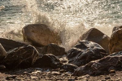 Close-up of wave on beach