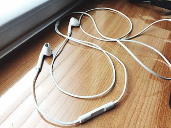 High angle view of mobile phone on table