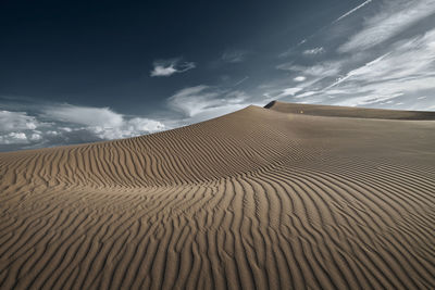 Sand dunes in desert against sky