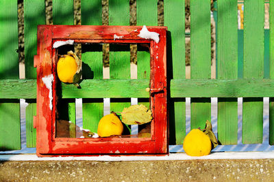 Close-up view of red yellow wall