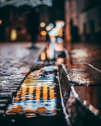 Surface level of wet street in rainy season