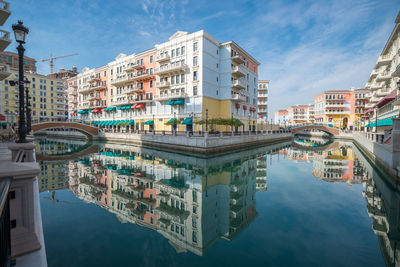 Bridge over canal amidst buildings in city