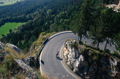 High angle view of road amidst trees in forest