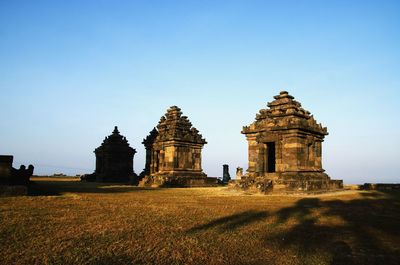 View of historic building against clear sky. ijo temple, yogyakarta. 