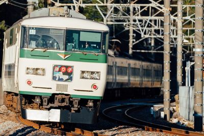 Close-up of train on railroad track