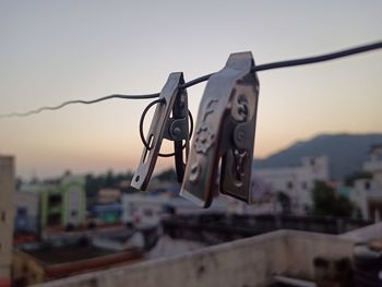 Close-up of clothes hanging on clothesline