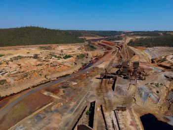 High angle view of construction site against clear sky