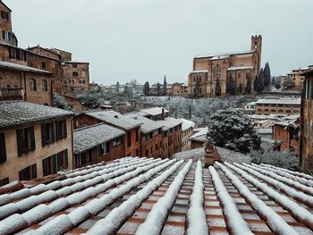 Panoramic view of city against clear sky during winter