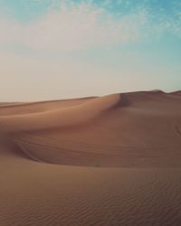 Sand dunes in desert against sky