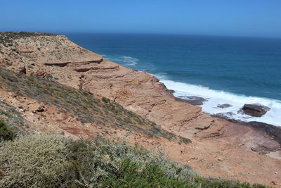 Scenic view of sea against clear sky