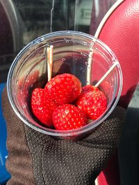 Close-up of strawberries in glass container