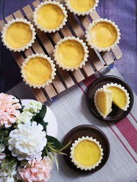 High angle view of cupcakes on table