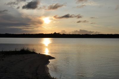 Scenic view of lake against sky during sunset