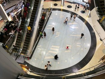 High angle view of people walking in shopping mall