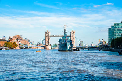 Tower bridge and hms belfast on a summer day in london