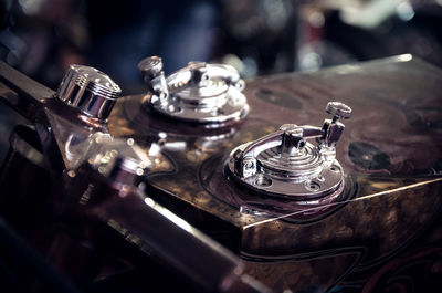 High angle view of machinery on table