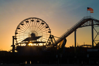 Silhouette ferris wheel against sky during sunset