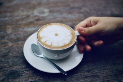 Close-up of coffee cup on table