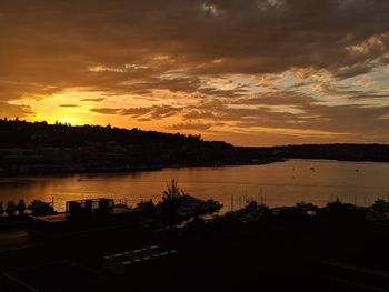 Scenic view of lake against sky during sunset