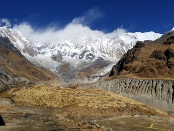 Scenic view of snowcapped mountains against sky