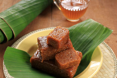 Traditional indonesian food wajik made from sticky rice, brown sugar and coconut milk.
