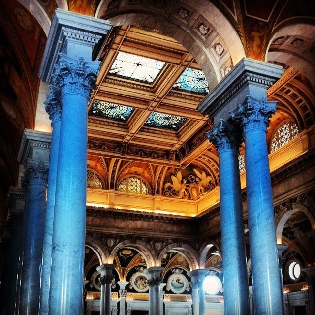 architecture, built structure, low angle view, indoors, arch, old, architectural column, history, ceiling, interior, building, ornate, column, window, architectural feature, religion, no people, design, the past, door