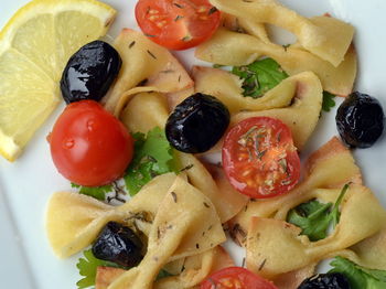 High angle view of fruit salad in plate