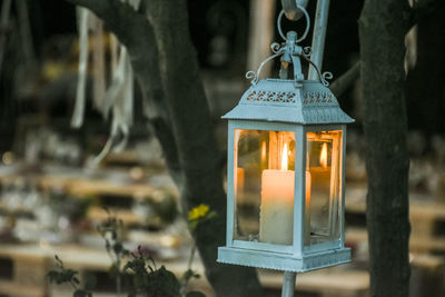 Close-up of illuminated lantern hanging