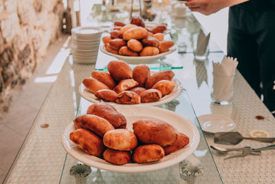 High angle view of breakfast on table