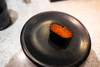 High angle view of sushi served on table