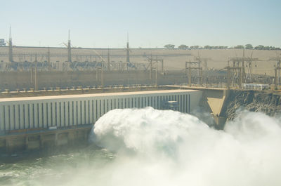 Scenic view of waterfall against clear sky