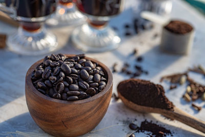 Close-up of coffee cup on table