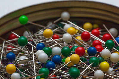 High angle view of multi colored candies on table