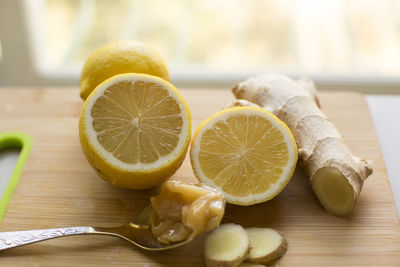 Close-up of lemon on table